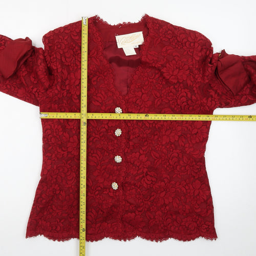 Rickie Freeman Red Lace Silk Trim Suit Top Women’s Size 12