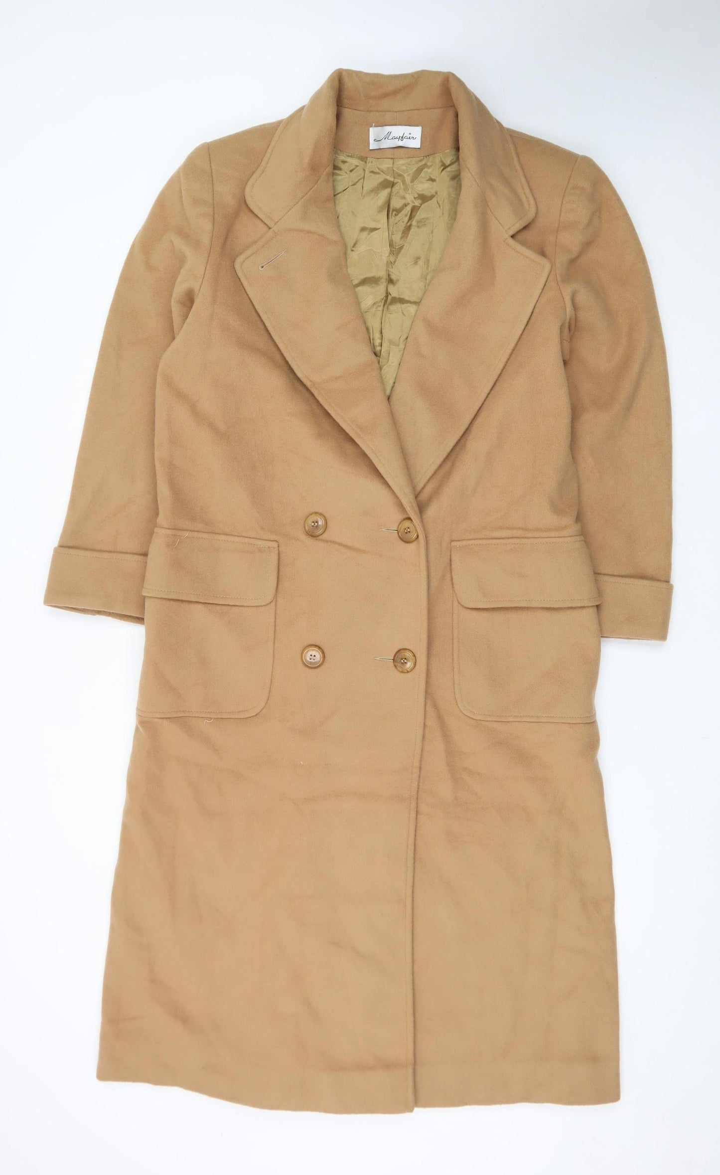 Mayfair Women's Beige Wool Blend Long Trench Coat Size 10