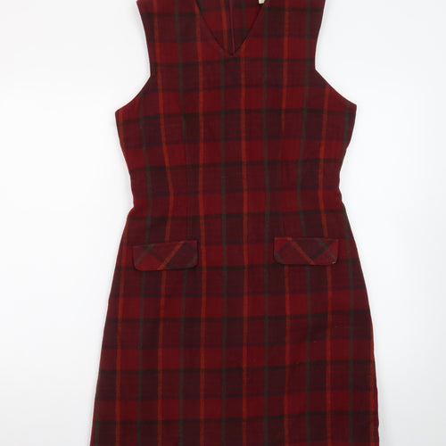 Eddie Bauer Women Red Check Wool Shift Dress Size 8 Sleeveless Vintage