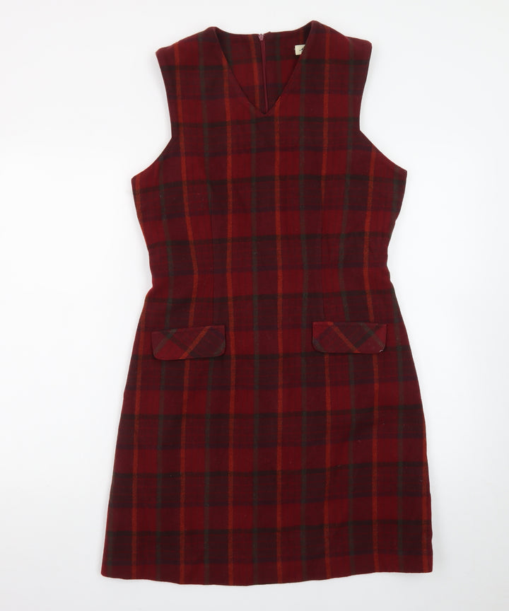 Eddie Bauer Women Red Check Wool Shift Dress Size 8 Sleeveless Vintage