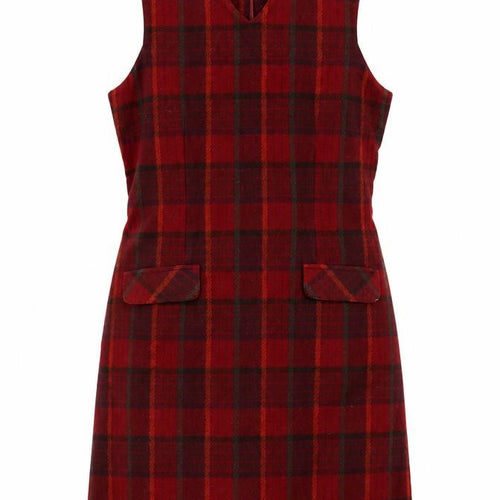 Eddie Bauer Women Red Check Wool Shift Dress Size 8 Sleeveless Vintage