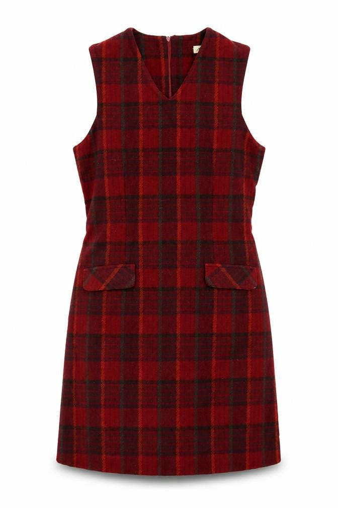 Eddie Bauer Women Red Check Wool Shift Dress Size 8 Sleeveless Vintage