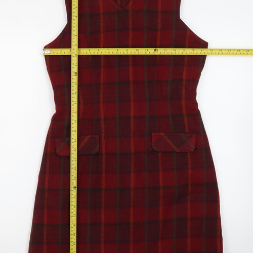 Eddie Bauer Women Red Check Wool Shift Dress Size 8 Sleeveless Vintage