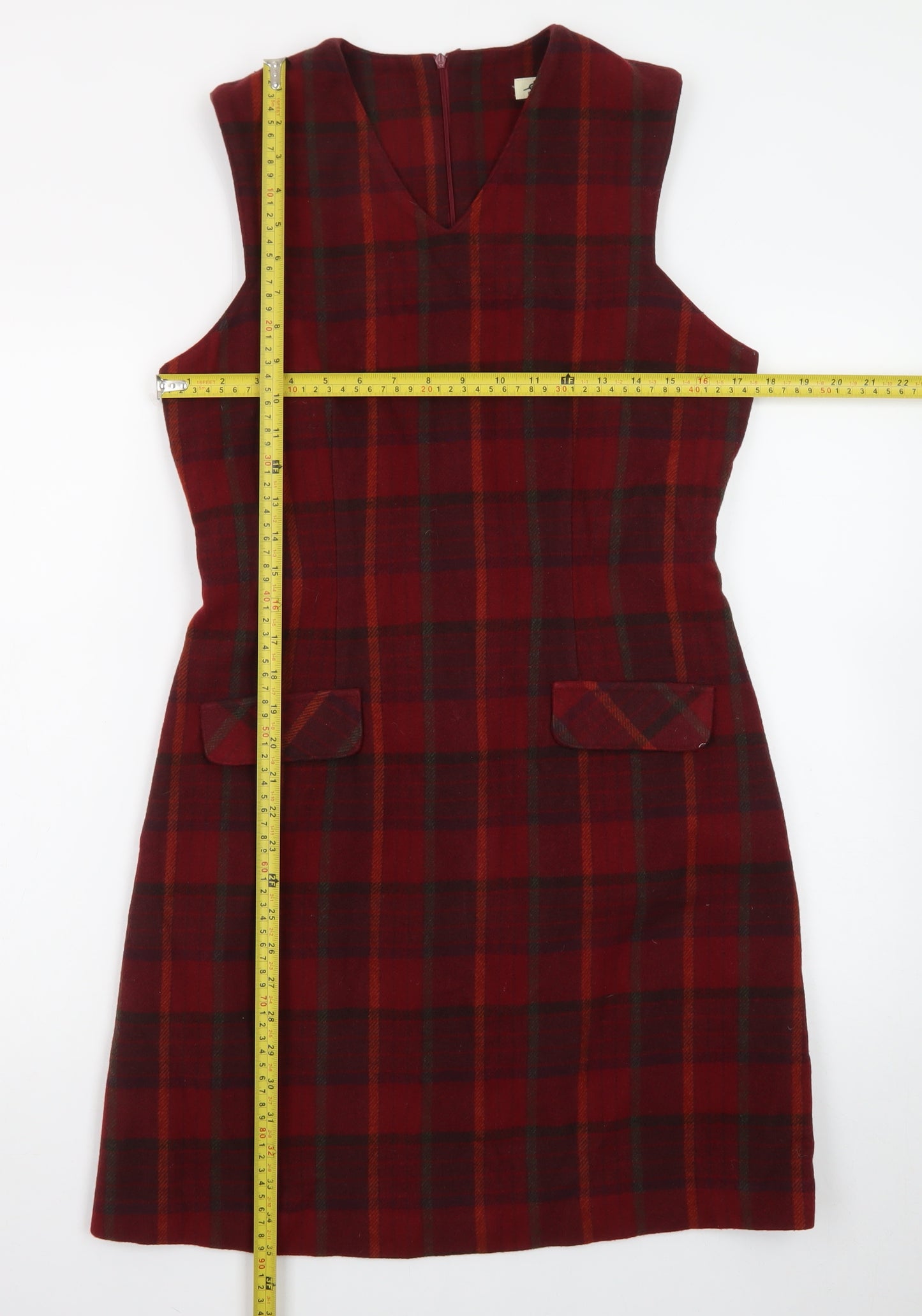 Eddie Bauer Women Red Check Wool Shift Dress Size 8 Sleeveless Vintage