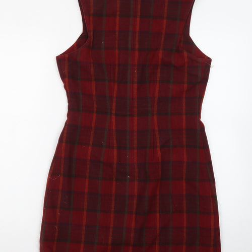Eddie Bauer Women Red Check Wool Shift Dress Size 8 Sleeveless Vintage