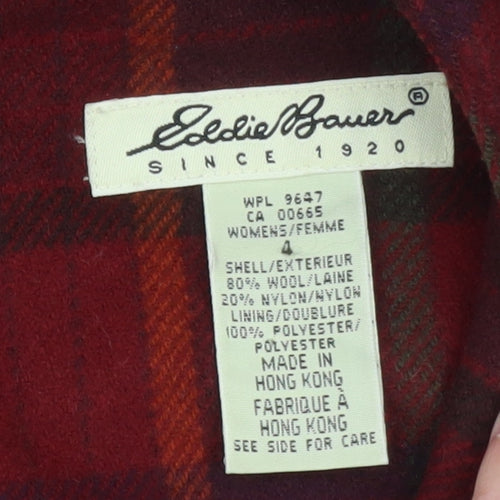 Eddie Bauer Women Red Check Wool Shift Dress Size 8 Sleeveless Vintage