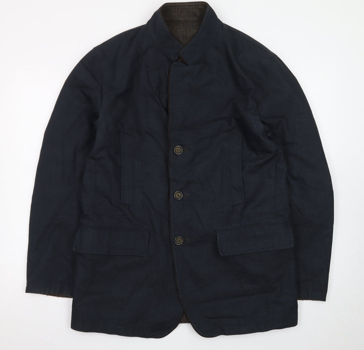 Zerosettanta Studio Men's Blue Reversible Wool Cashmere Overcoat Size 50
