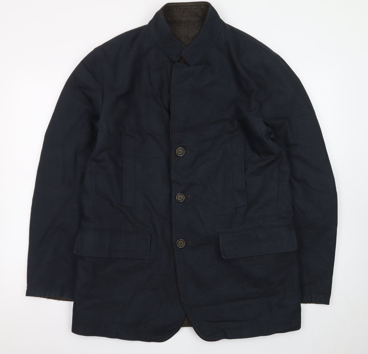 Zerosettanta Studio Men's Blue Reversible Wool Cashmere Overcoat Size 50