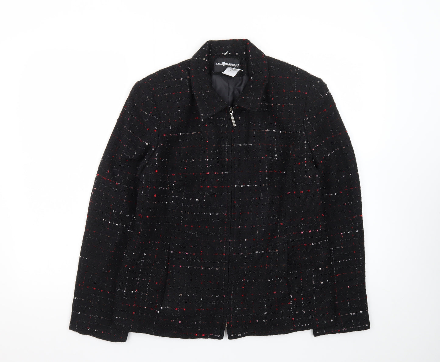 Sag Harbor Petite Black Tweed Check Suit Jacket Women's Size 10P