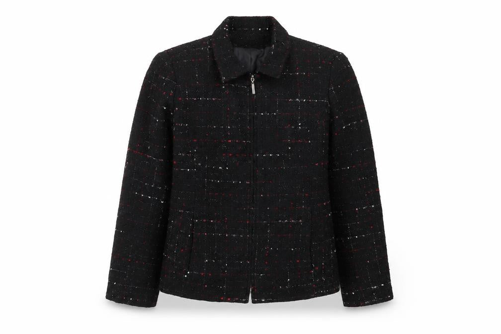 Front view of Sag Harbor Petite Black Tweed Check Suit Jacket Women's Size 10P