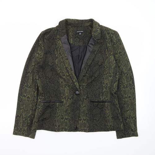 Notations Women's Green Animal Print Tuxedo Blazer Size S