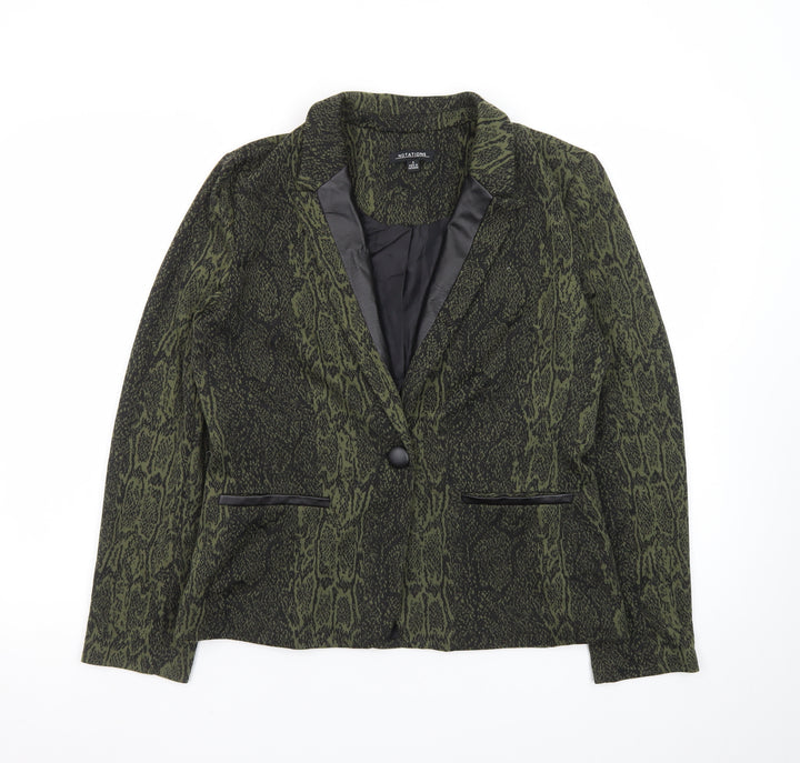 Notations Women's Green Animal Print Tuxedo Blazer Size S