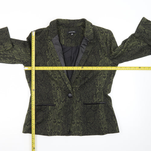 Notations Women's Green Animal Print Tuxedo Blazer Size S