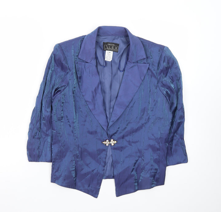 Alex Evenings Women's Blue Petite 6P Rayon Blend Single-Breasted Blazer