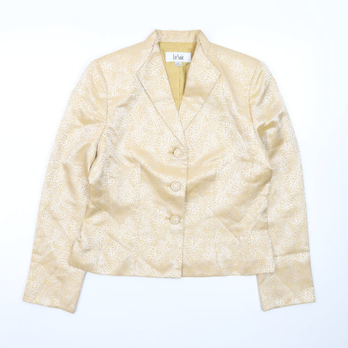Le Suit Women's Gold Animal Print Single Breasted Jacket Size 8
