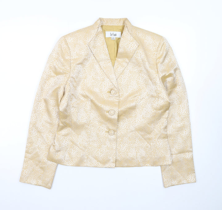 Le Suit Women's Gold Animal Print Single Breasted Jacket Size 8