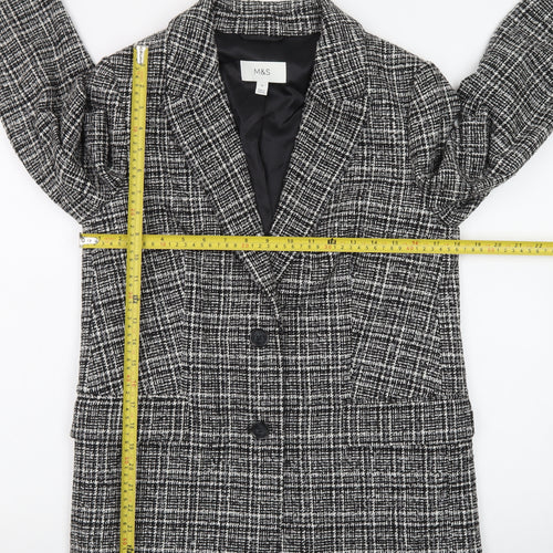 Marks and Spencer Women Black Check Blazer Size 10 Classic Wool Blend