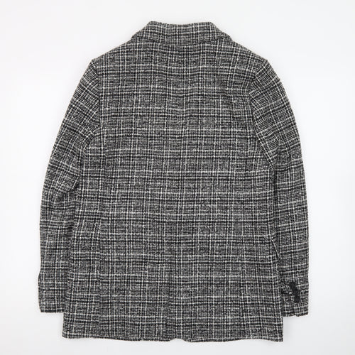 Marks and Spencer Women Black Check Blazer Size 10 Classic Wool Blend