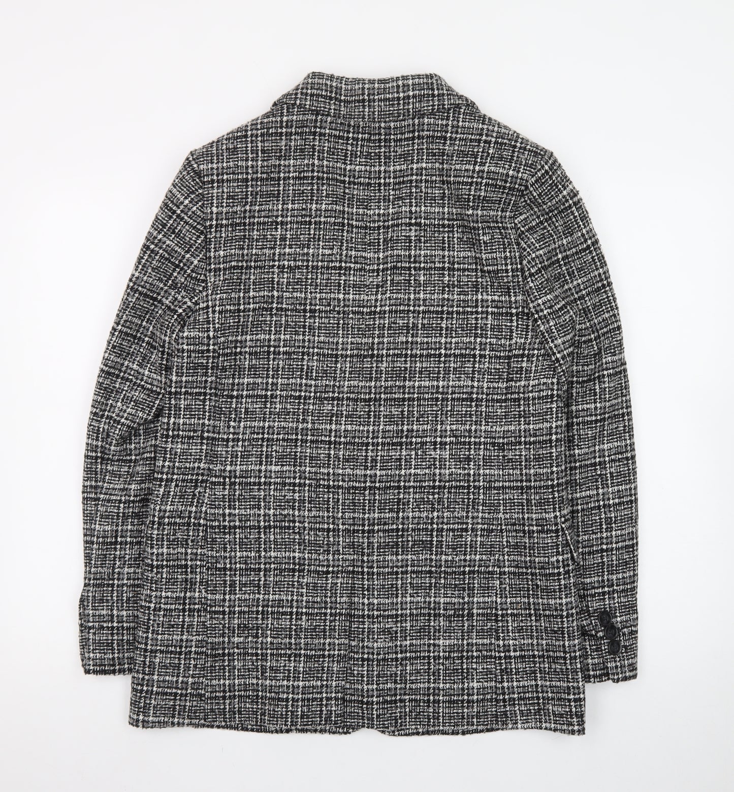 Marks and Spencer Women Black Check Blazer Size 10 Classic Wool Blend