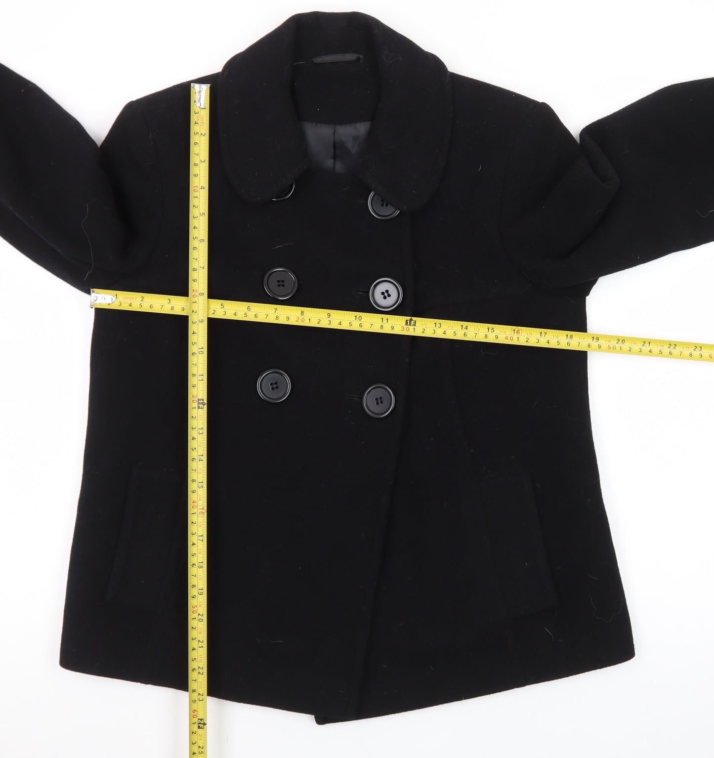 Dorothy Perkins Women's Black Wool Pea Coat Size 10