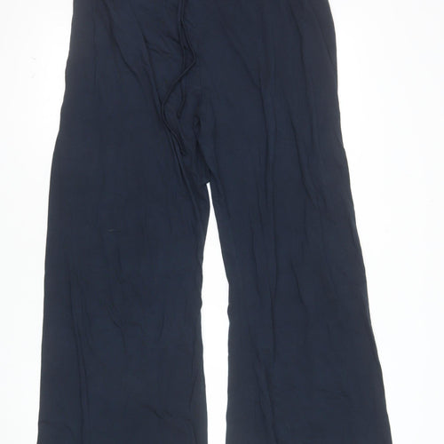 Hush Women Navy Blue Wide-Leg Drawstring Trousers Size 14
