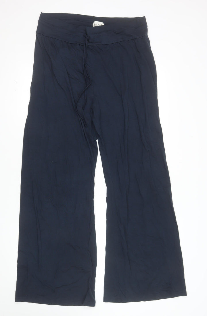 Hush Women Navy Blue Wide-Leg Drawstring Trousers Size 14