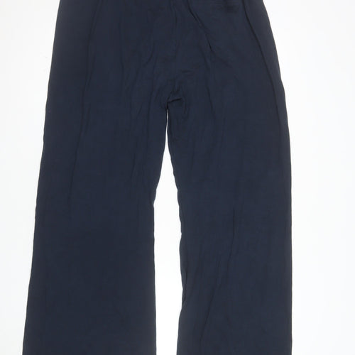 Hush Women Navy Blue Wide-Leg Drawstring Trousers Size 14