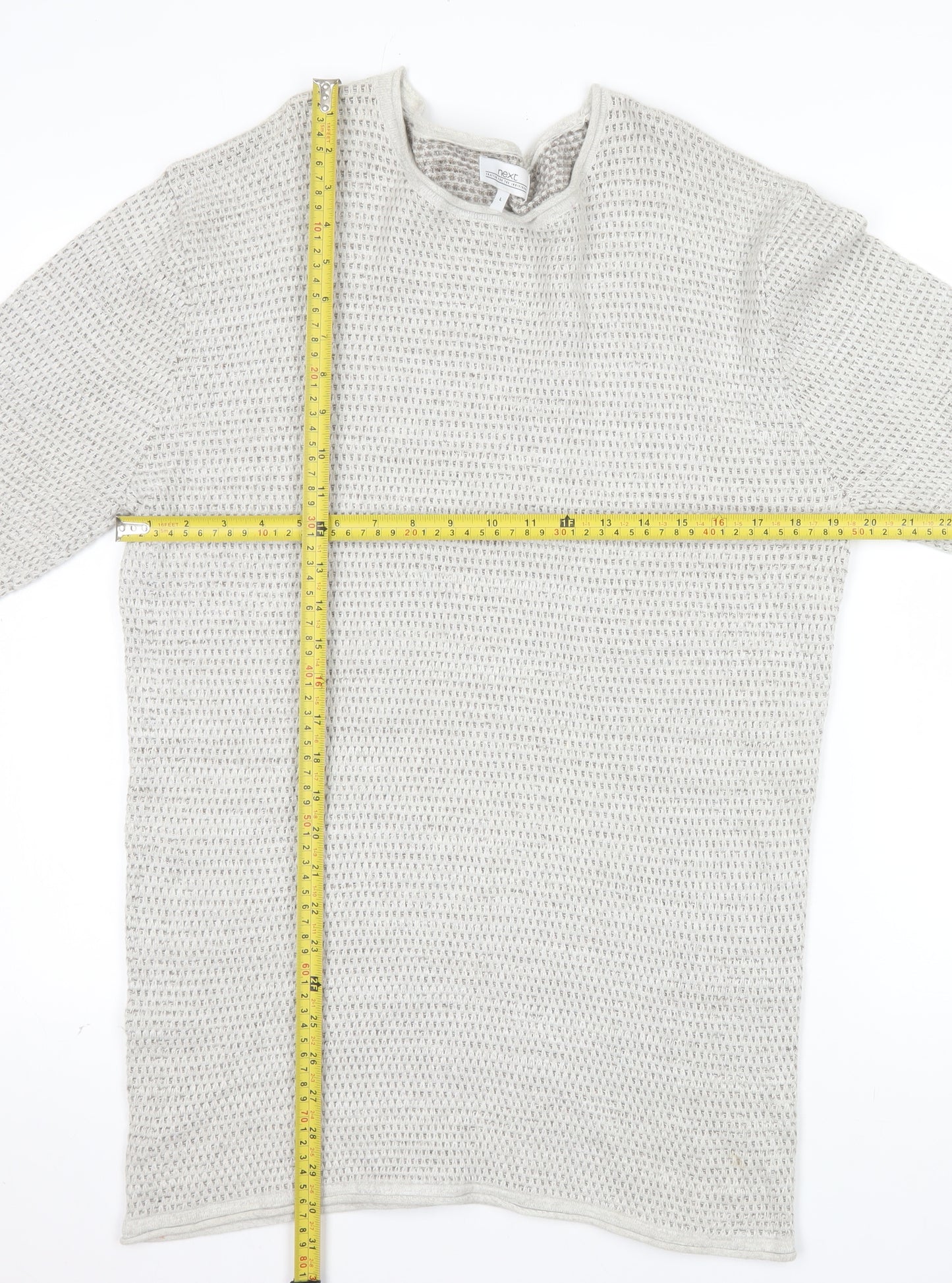Next Mens Beige Cotton Waffle Knit Jumper Size L