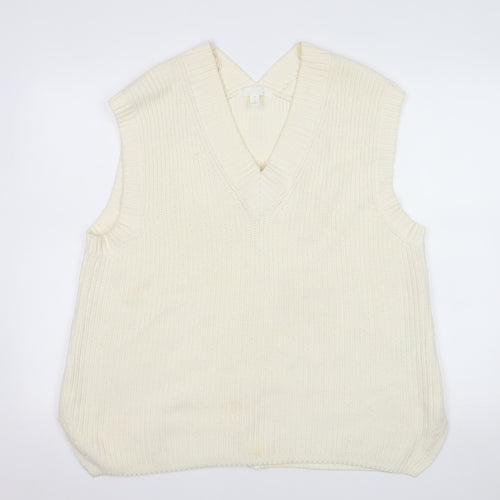 H&M Women Ivory Chunky Knit V-Neck Sleeveless Vest S