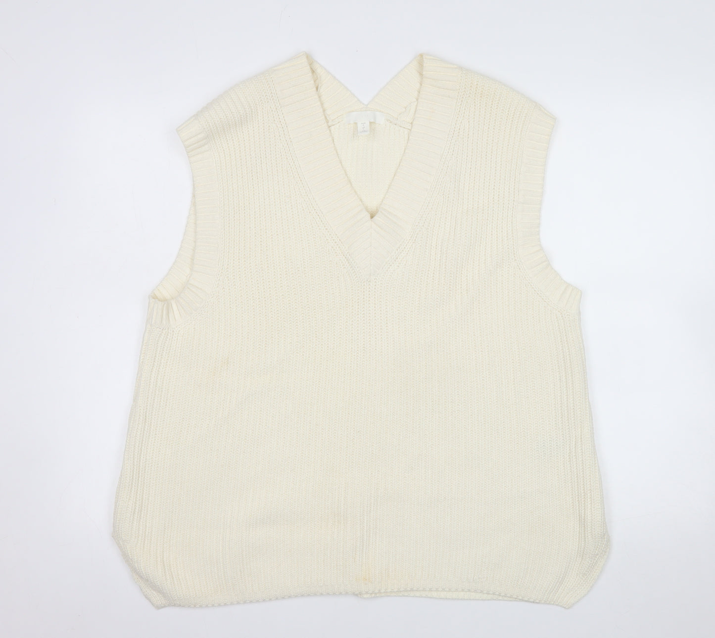 H&M Women Ivory Chunky Knit V-Neck Sleeveless Vest S