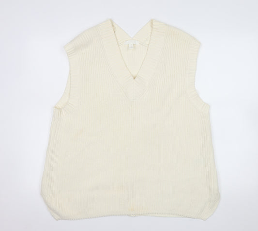 H&M Women Ivory Chunky Knit V-Neck Sleeveless Vest S