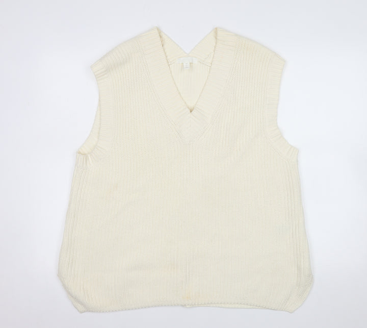 H&M Women Ivory Chunky Knit V-Neck Sleeveless Vest S