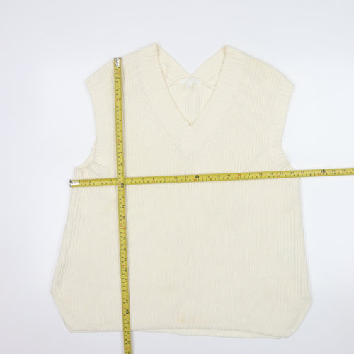 H&M Women Ivory Chunky Knit V-Neck Sleeveless Vest S