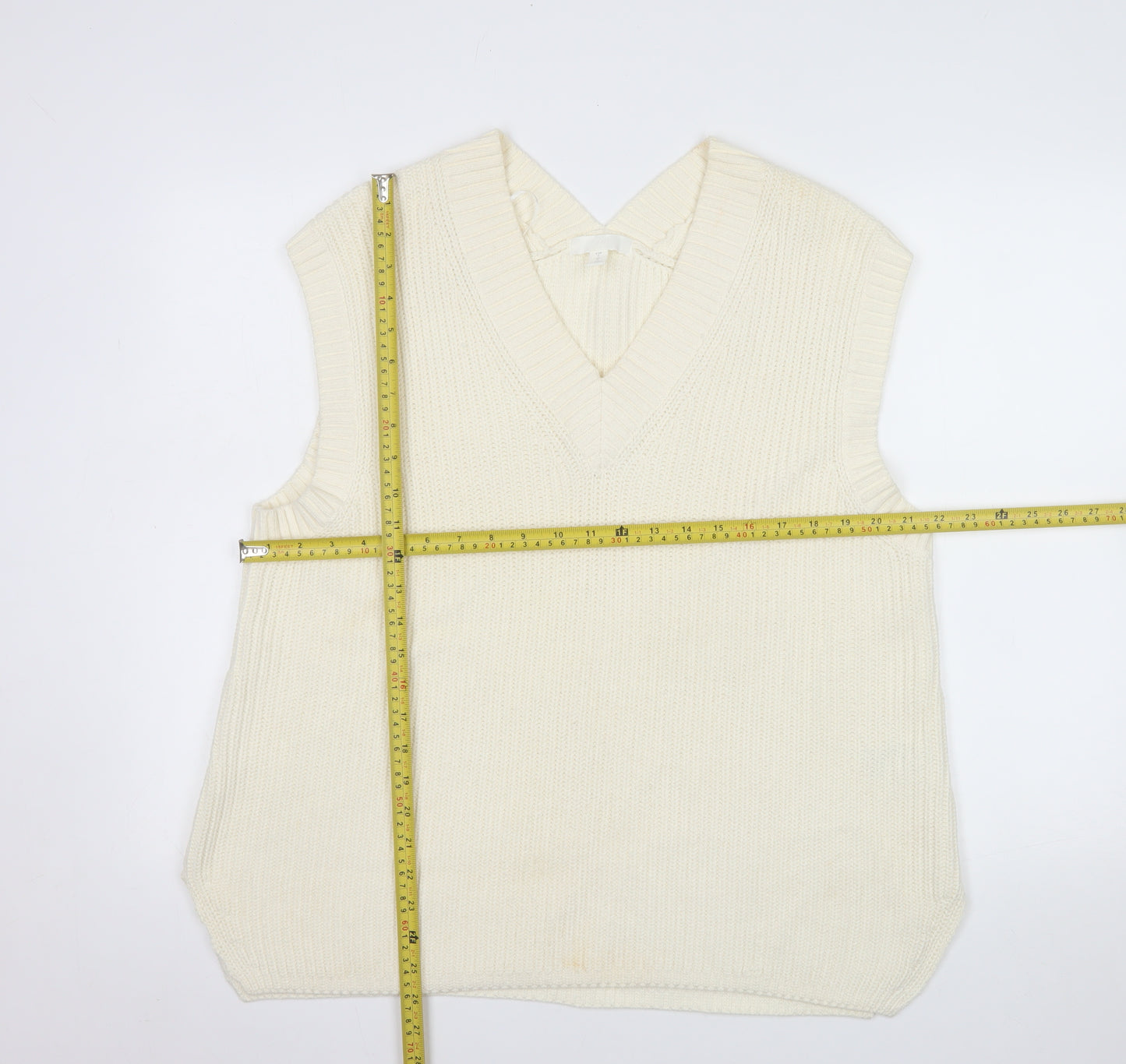 H&M Women Ivory Chunky Knit V-Neck Sleeveless Vest S