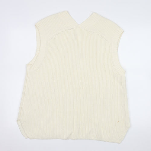 H&M Women Ivory Chunky Knit V-Neck Sleeveless Vest S