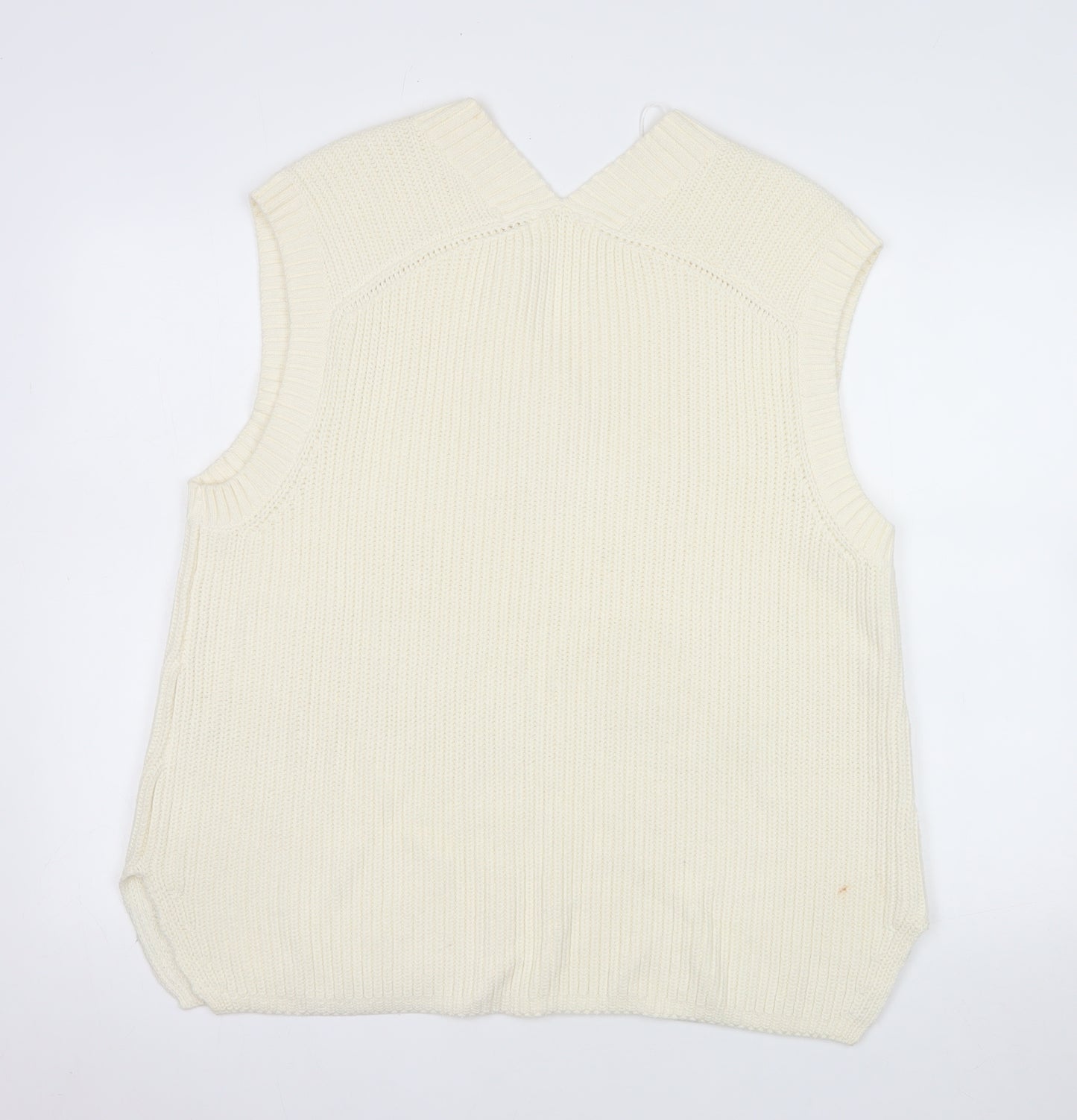 H&M Women Ivory Chunky Knit V-Neck Sleeveless Vest S