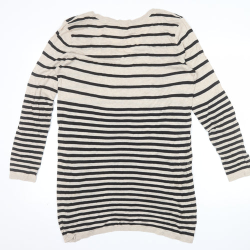 H&M Women’s Beige Striped V-Neck Long Sleeve Knit Jumper Size 12