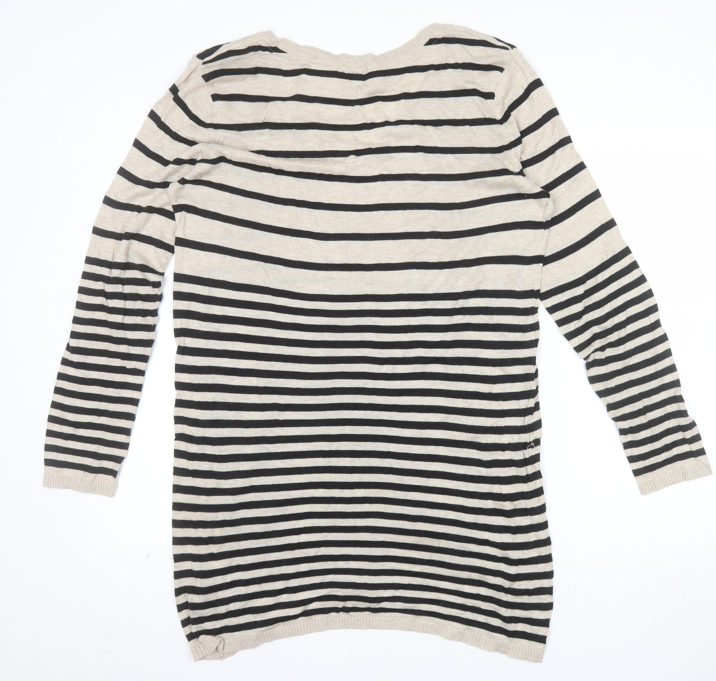 H&M Women’s Beige Striped V-Neck Long Sleeve Knit Jumper Size 12