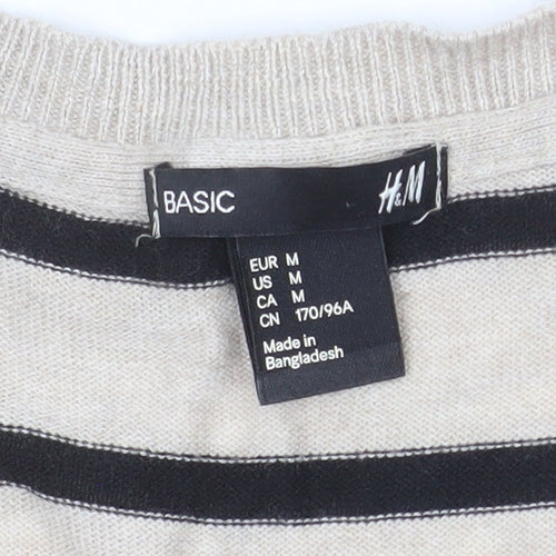 H&M Women’s Beige Striped V-Neck Long Sleeve Knit Jumper Size 12