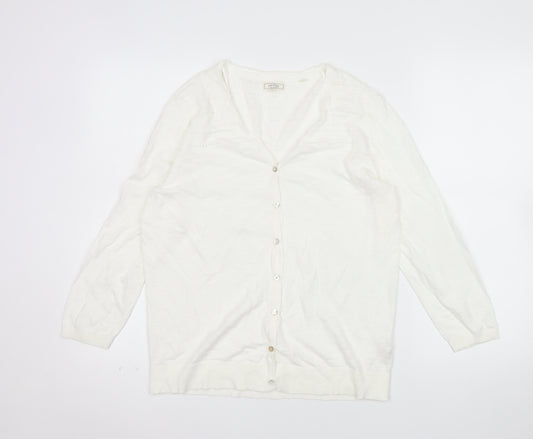 Fat Face Women White Cotton V-Neck Button Cardigan Size 12