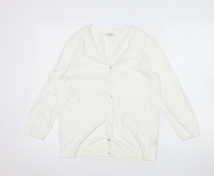 Fat Face Women White Cotton V-Neck Button Cardigan Size 12