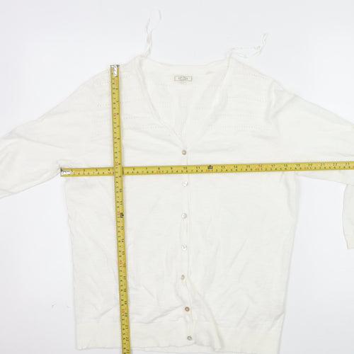 Fat Face Women White Cotton V-Neck Button Cardigan Size 12