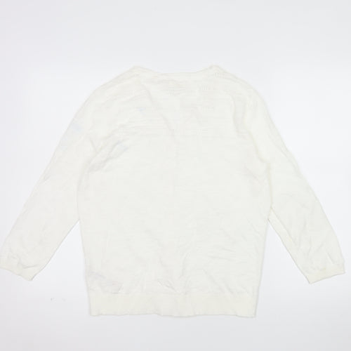 Fat Face Women White Cotton V-Neck Button Cardigan Size 12