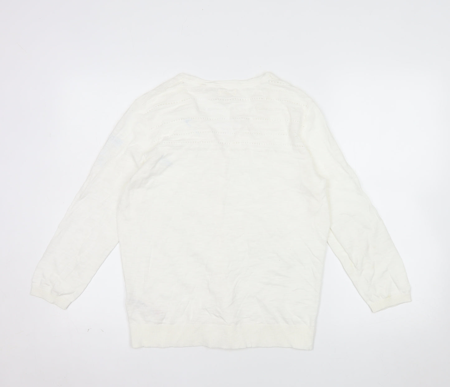 Fat Face Women White Cotton V-Neck Button Cardigan Size 12