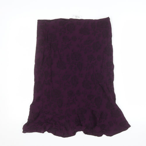 Wallis Women’s Purple Floral Midi Flare Skirt Size 10 Petite