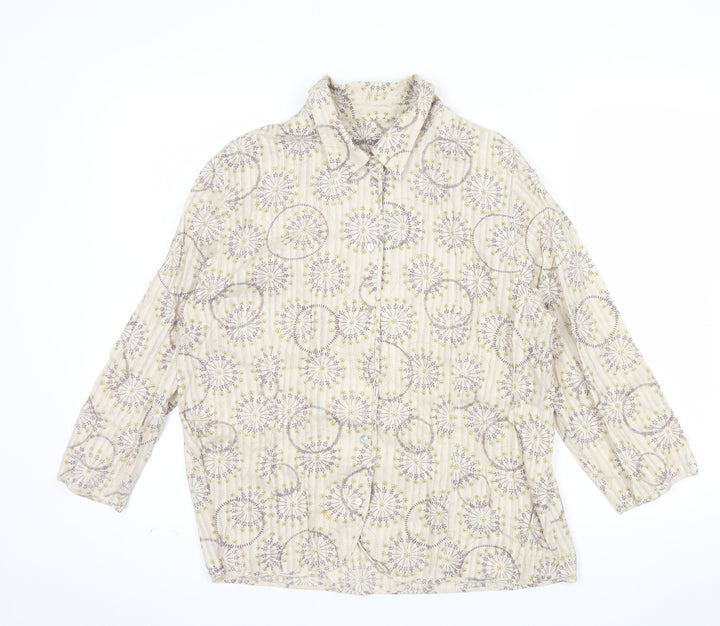 Hawkshead Womens Beige Floral Cotton Button-Up Shirt Size 16
