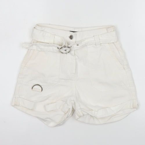 Bershka Womens Ivory Cotton Linen Paperbag Shorts Size 6