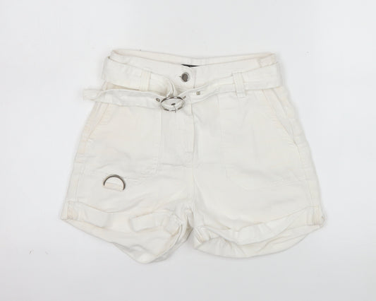 Bershka Womens Ivory Cotton Linen Paperbag Shorts Size 6