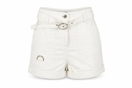 Bershka Womens Ivory Cotton Linen Paperbag Shorts Size 6