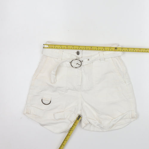 Bershka Womens Ivory Cotton Linen Paperbag Shorts Size 6